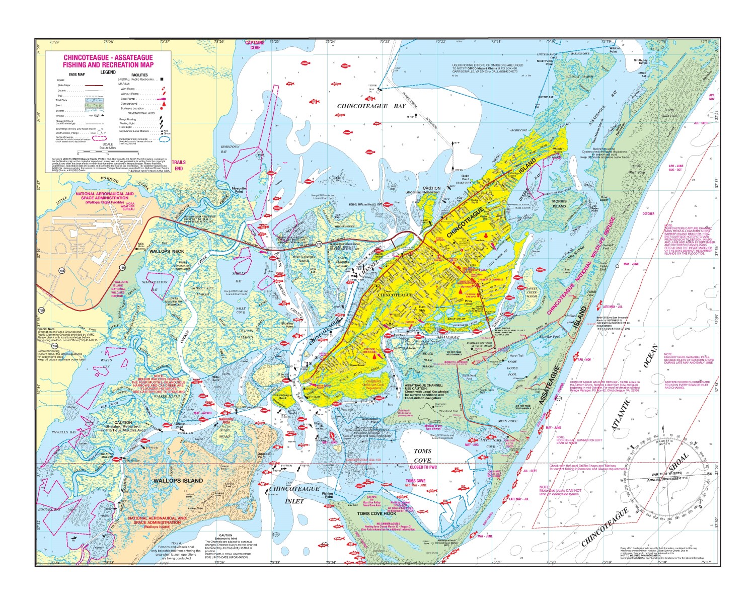 Chincoteague/Assateague Fishing and Recreation Laminated Map
